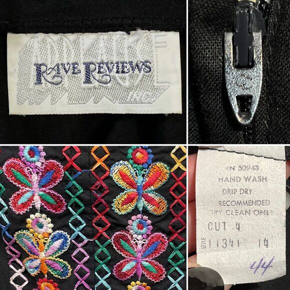 VINTAGE 70s 80s Embroidered BUTTERFLIES Folk Art Peasant Sun Dress Boho 8 10 M - Picture 16 of 16